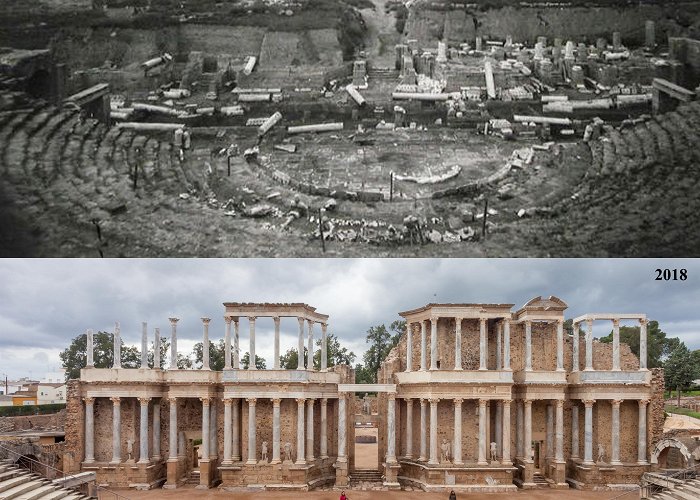 Merida Roman Theatre Roman theatre of Mérida (Extremadura, Spain) Around 1912 vs 2018 ... photo