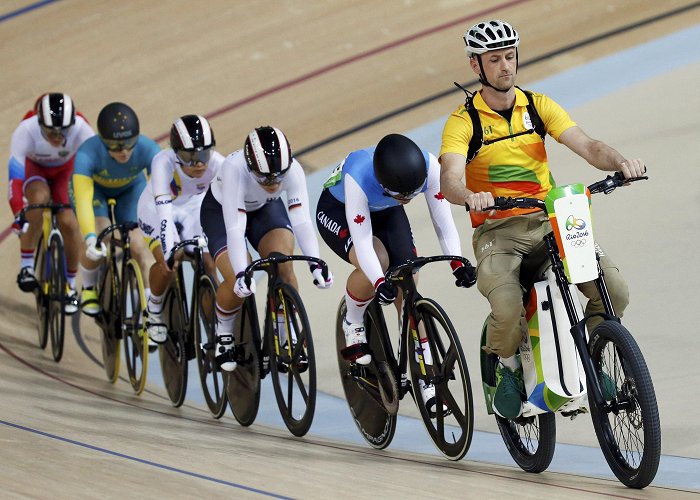 Rio Olympic Velodrome Rio volunteer setting the pace for keirin cyclists - The Japan Times photo